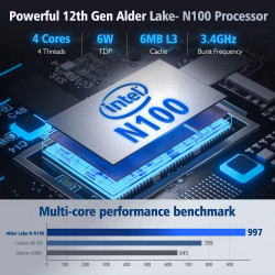 PELADN Mini PC Intel N100 (3.4GHz Max Burst Frequency) - 16GB RAM 512GB SSD